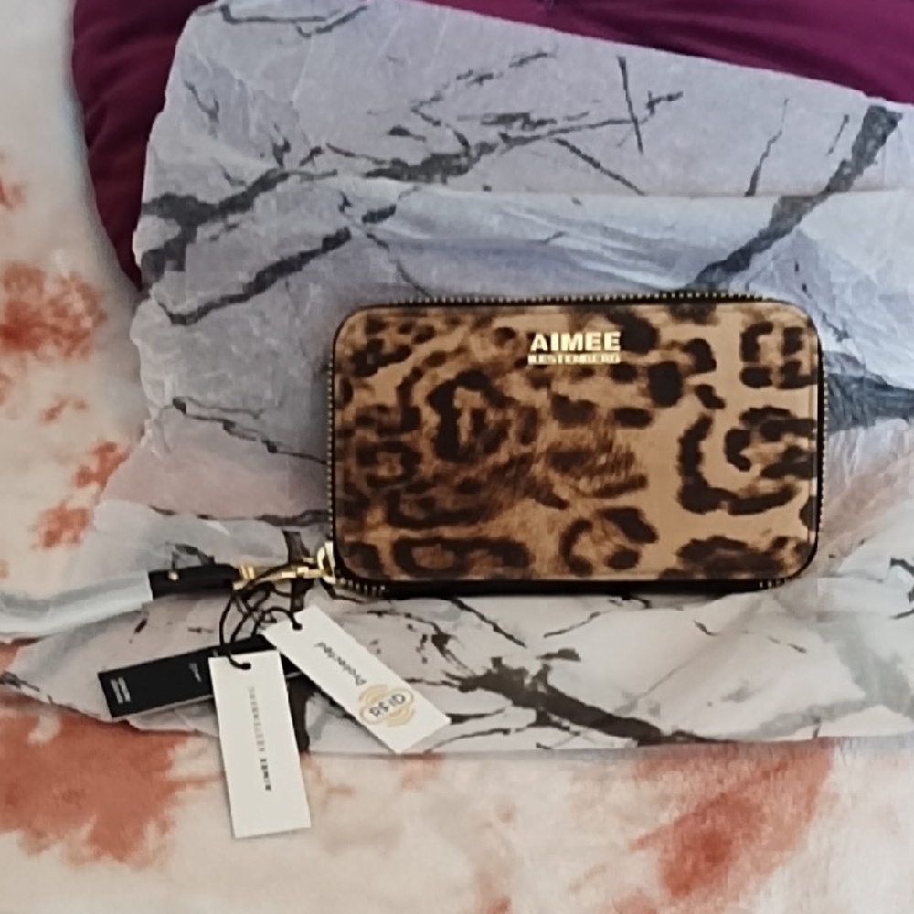 Aimee Kestenberg Brown Leopard Leather RFID Wristlet